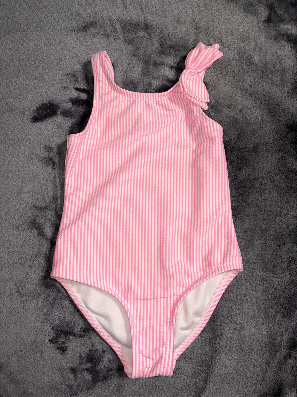Pink Striped One-Piece Swimsuit with Shoulder Bow